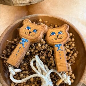 Handpainted Wooden Cat Jump Rope with Blue Accents